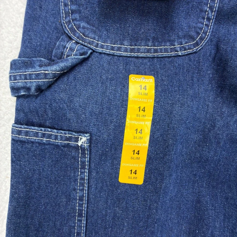 Carhartt Kids 14 Slim Dungaree Fit Denim Carpenter Jeans Blue Y25 DST NWT
